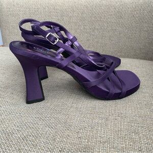 Purple Strappy Heels Fioni Satin High Heel Back Strap Womens Size 8 1/2”